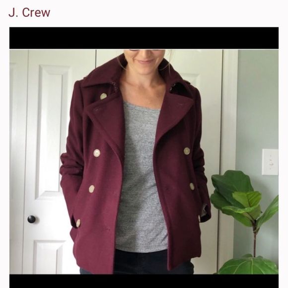 J.Crew maroon/berry wool pea coat, size XS
